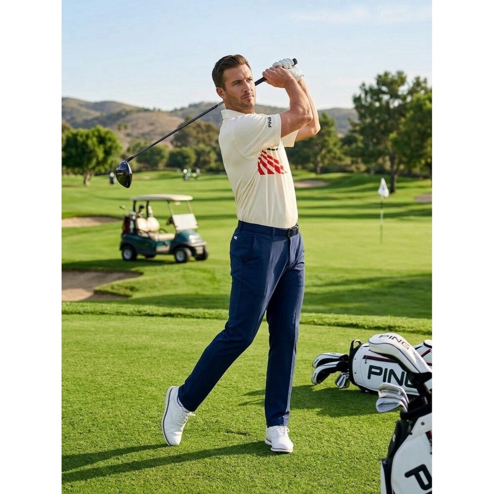 PING Collection Golf Polo Shirt Mens Medium Cream Performance Graphic